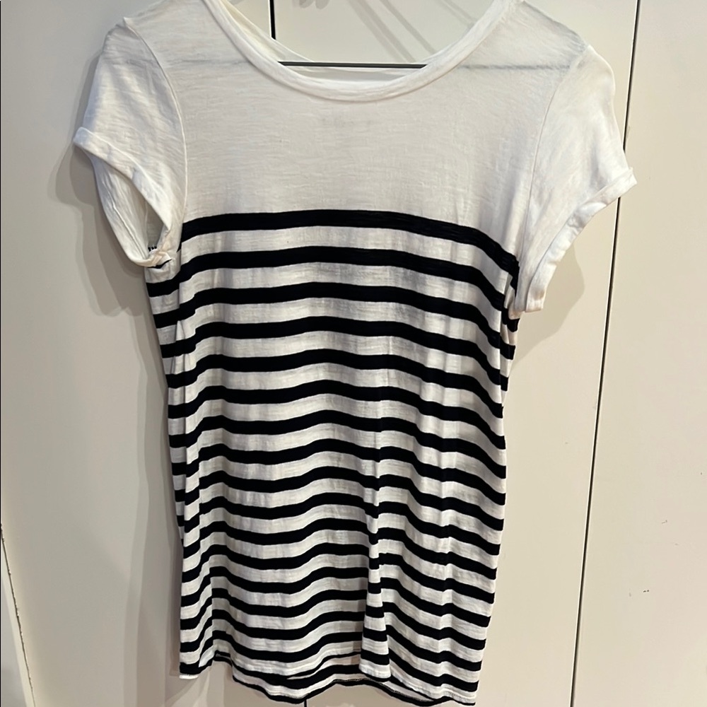 LOFT Navy and White Striped Short Sleeve Tee